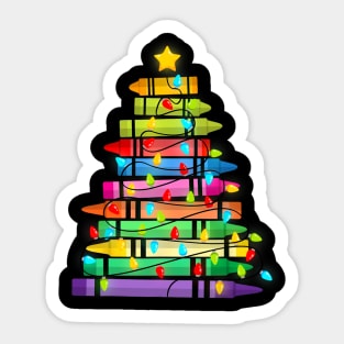 Teacher Crayon Christmas Tree Lights Student School Xmas Sticker